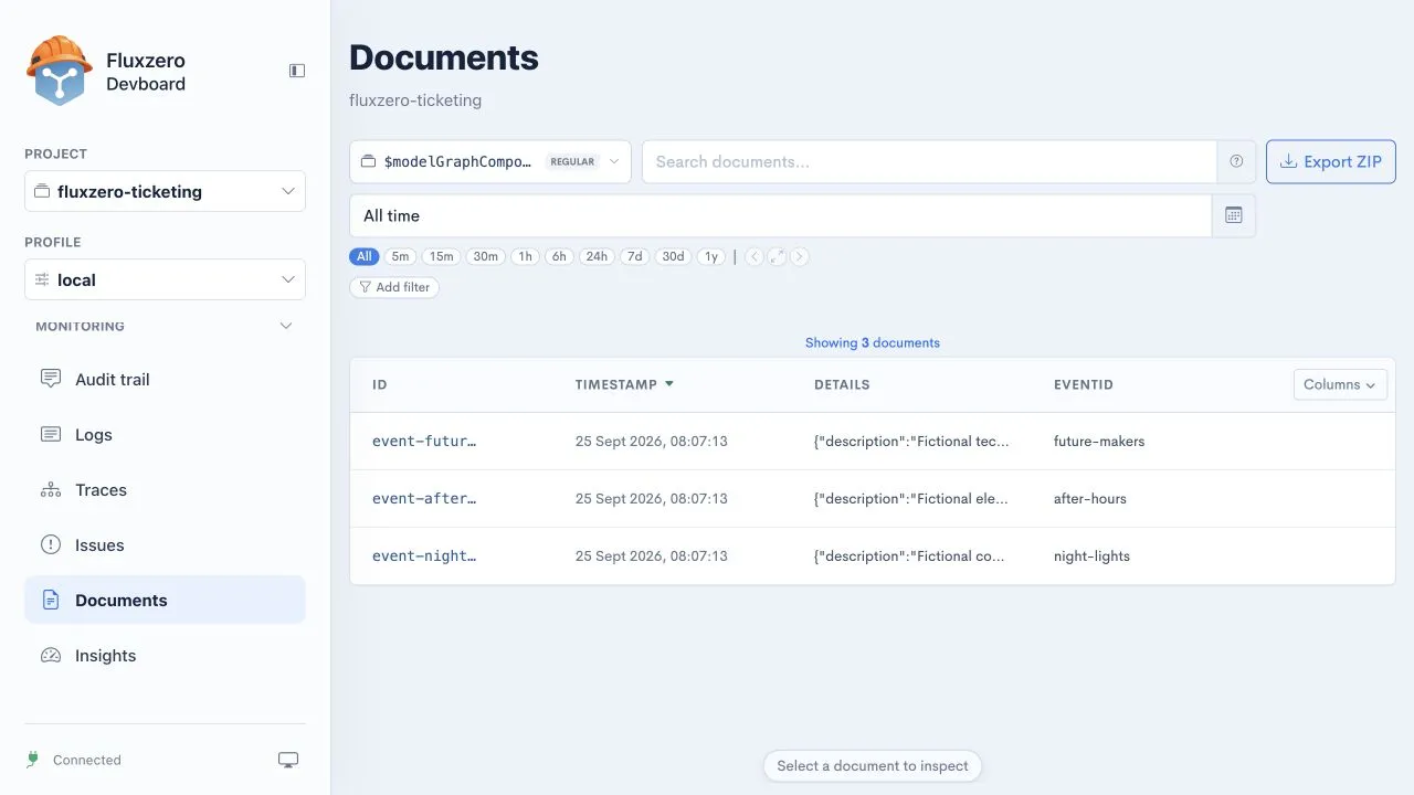 Documents listing the saved Future Makers, After Hours, and Night Lights events.